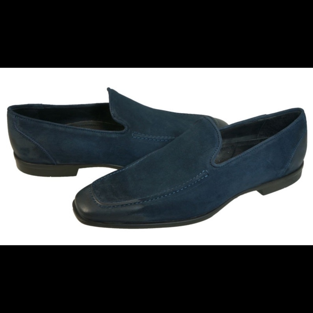 Bruno Magli Promil Navy Blue Suede Slip-On Loafers