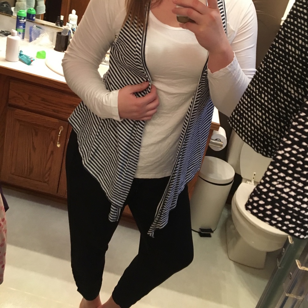Navy and white striped vest