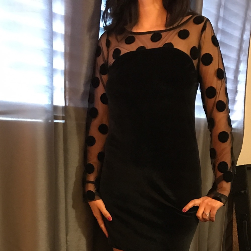 BCBG Velvet Polka Dot Dress - Picture 2 of 7
