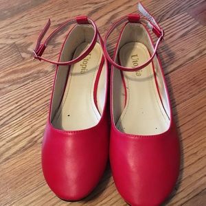 Red Utopia flats with removable ankle strap