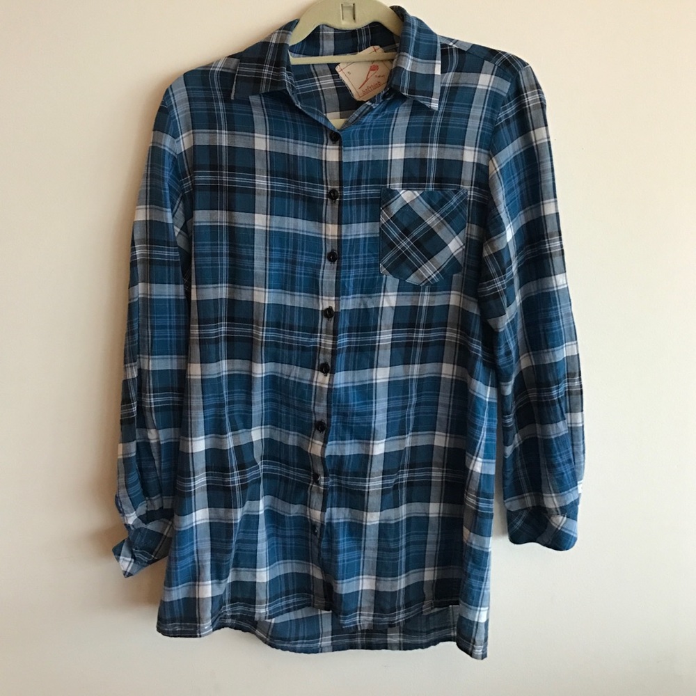 Daftbird Blue and White Plaid Long Sleeve