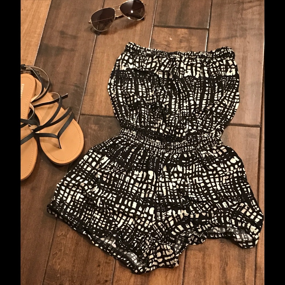 Black and White Strapless Romper