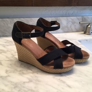 Black Toms Strappy Wedges