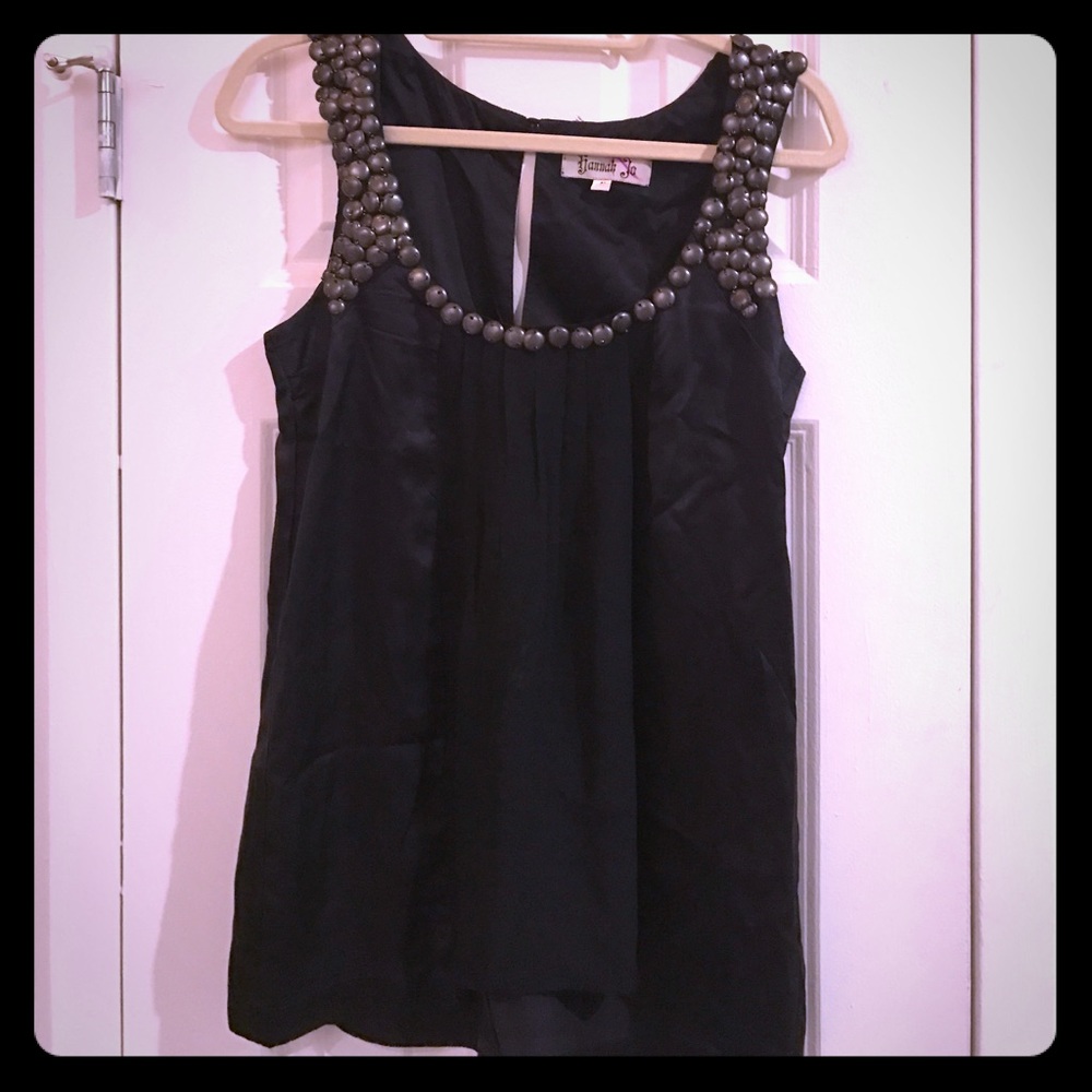Silk, beaded black tank top