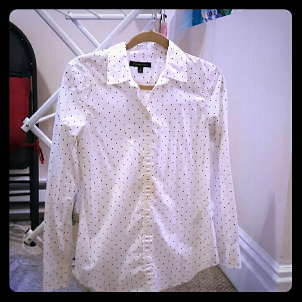 White polka-dot button down blouse