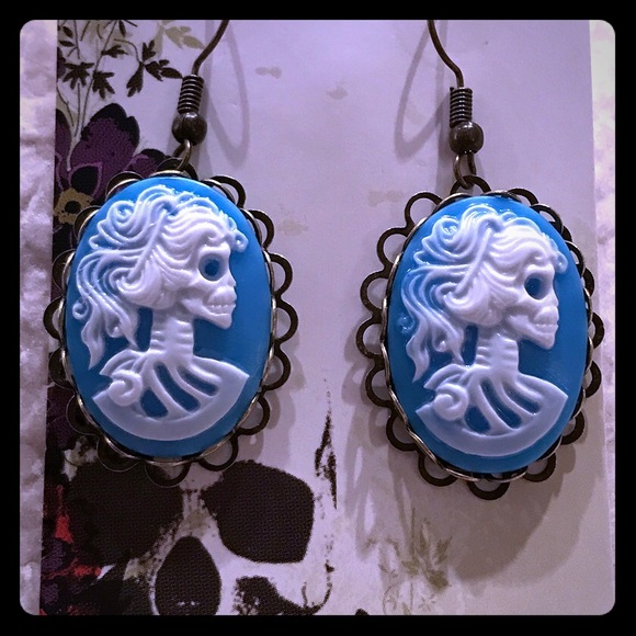Skull Halloween Earrings Sugar skull Lolita Cameo - Picture 4 of 4