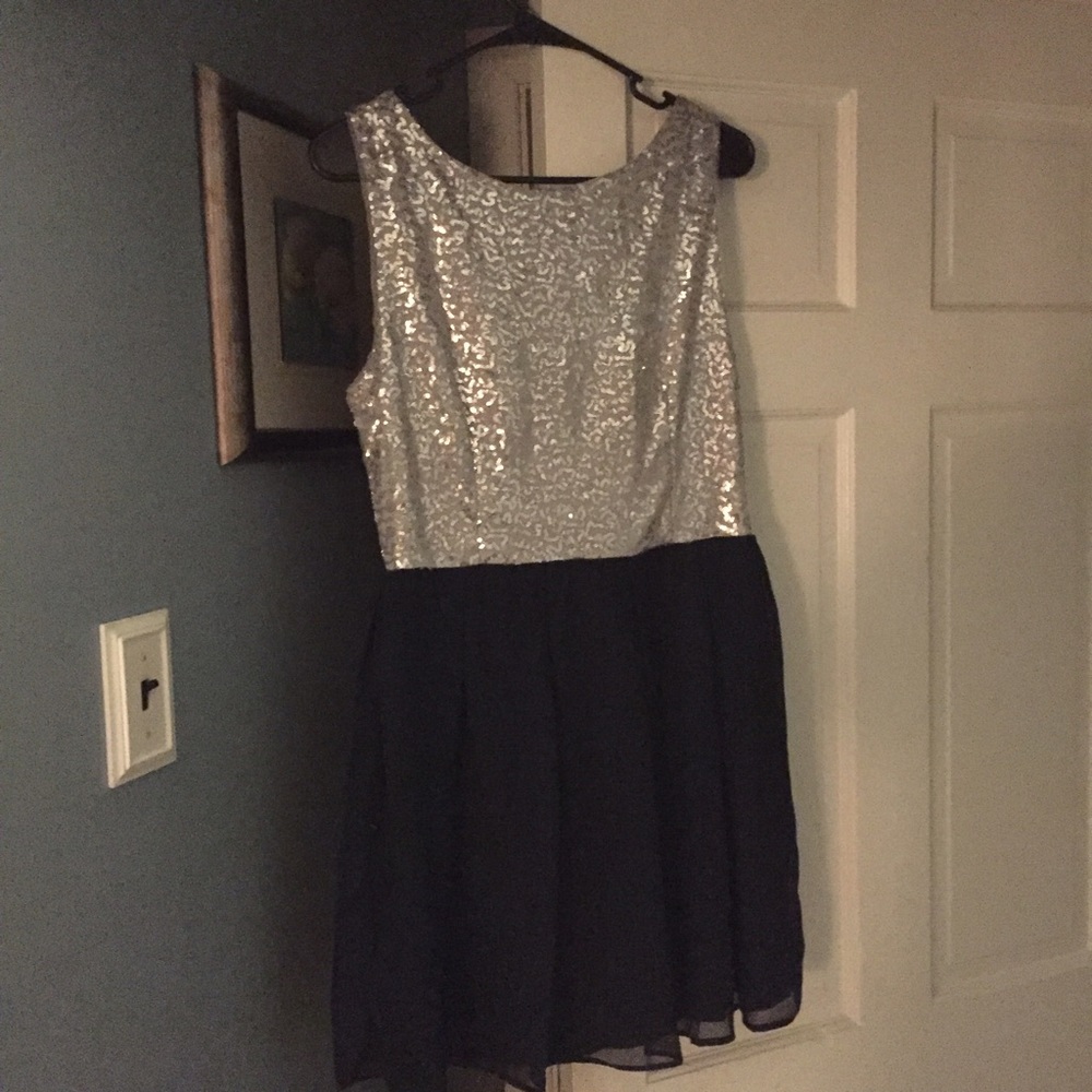 Cocktail Dress- Silver/Navy Blue