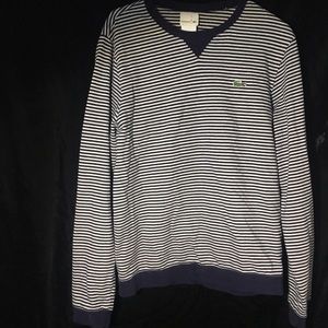 White/Blue Striped Lacoste Men Size 4 Sweat Shirt