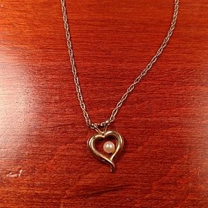 14k Gold heart with pearl necklace