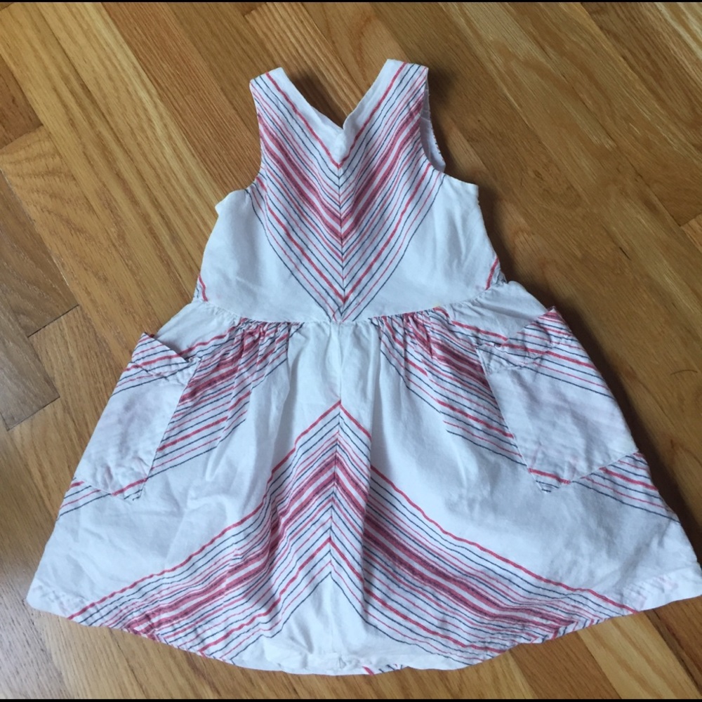 V lined red white and blue dress