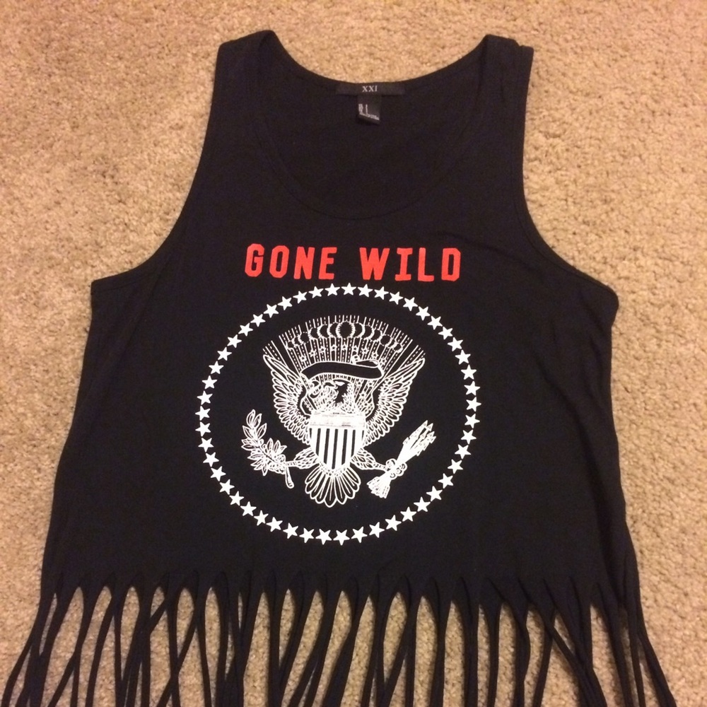 Black "Gone Wild" fringe crop top