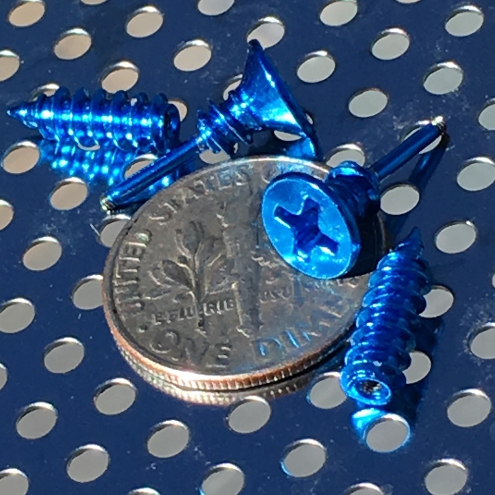 Funky blue Phillips head screws post earrings - Picture 2 of 4