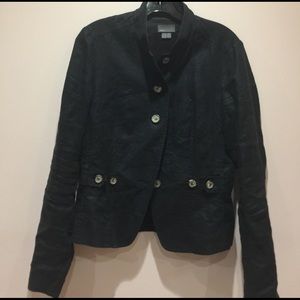 Fitted black linen embroidered jacket