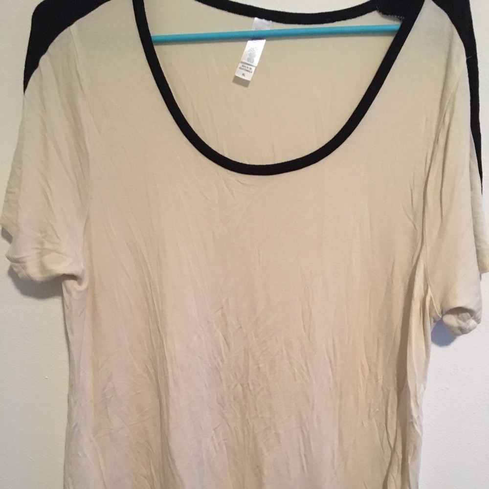 Lularoe creme and black trim classic t