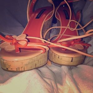 Sergio Rossi peach and coral wedges