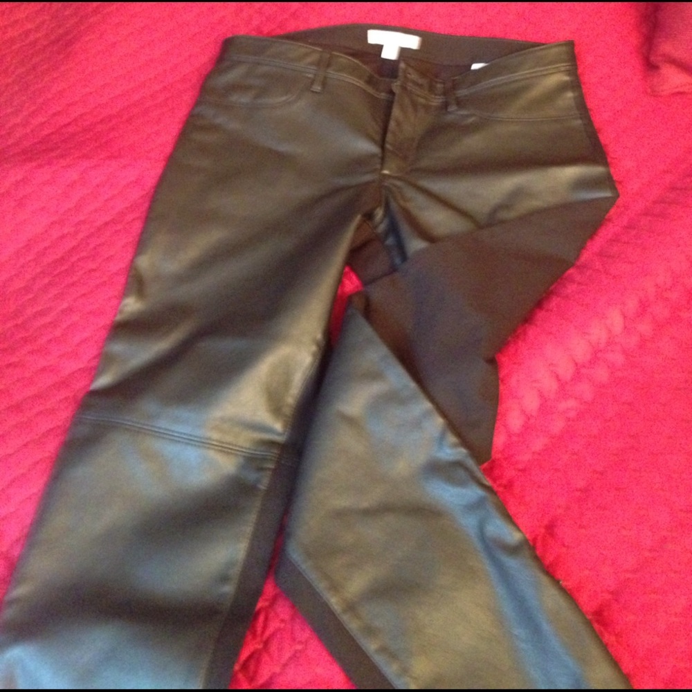 Black faux leather and fabric pants