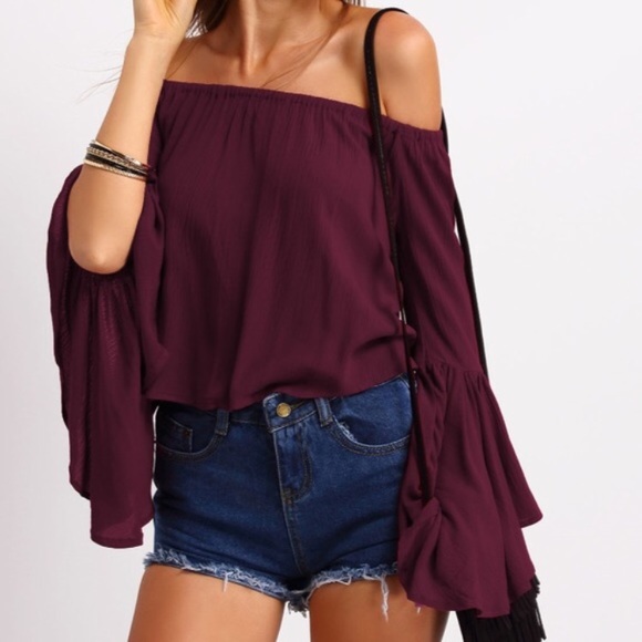 Fast Fashion Online Tops - Bell Sleeve Off Shoulder Blouse