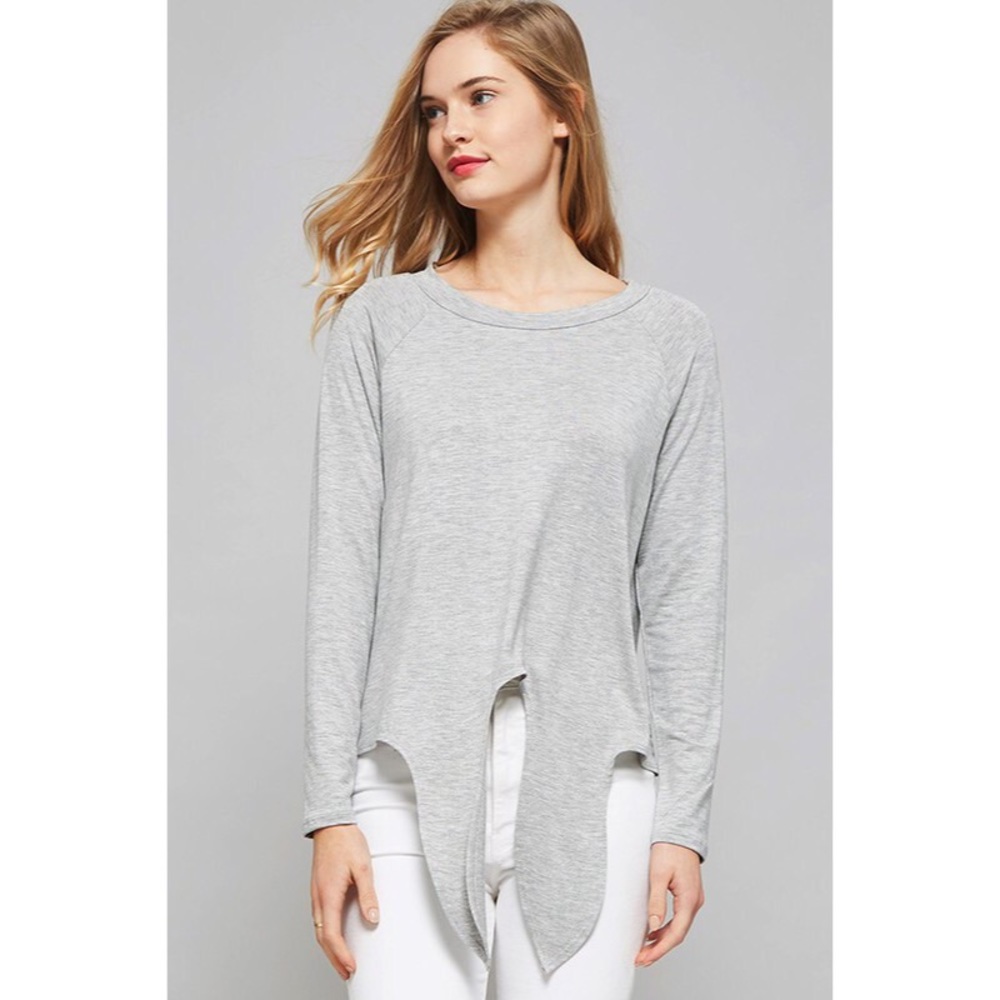 >>LAST<< Basic Principle Front Tie Top - Gray - Picture 2 of 7