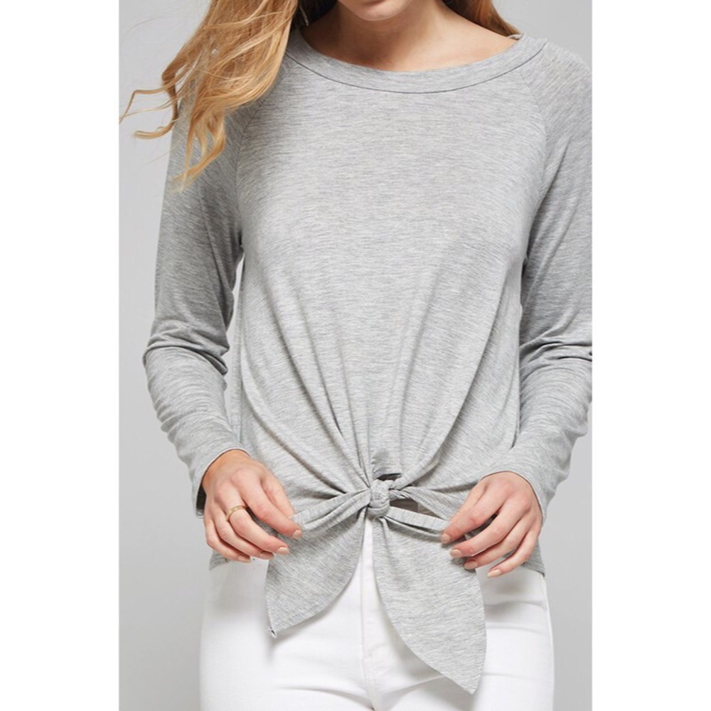 >>LAST<< Basic Principle Front Tie Top - Gray - Picture 3 of 7