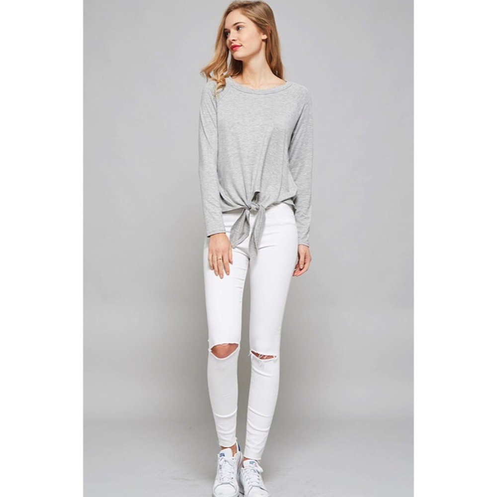 >>LAST<< Basic Principle Front Tie Top - Gray - Picture 5 of 7