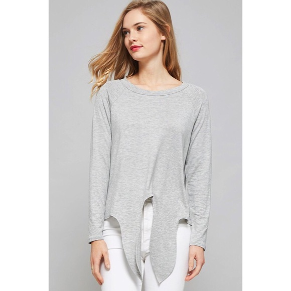 >>LAST<< Basic Principle Front Tie Top - Gray - Picture 2 of 7