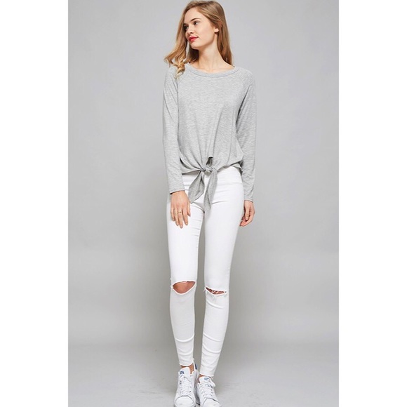 >>LAST<< Basic Principle Front Tie Top - Gray - Picture 5 of 7