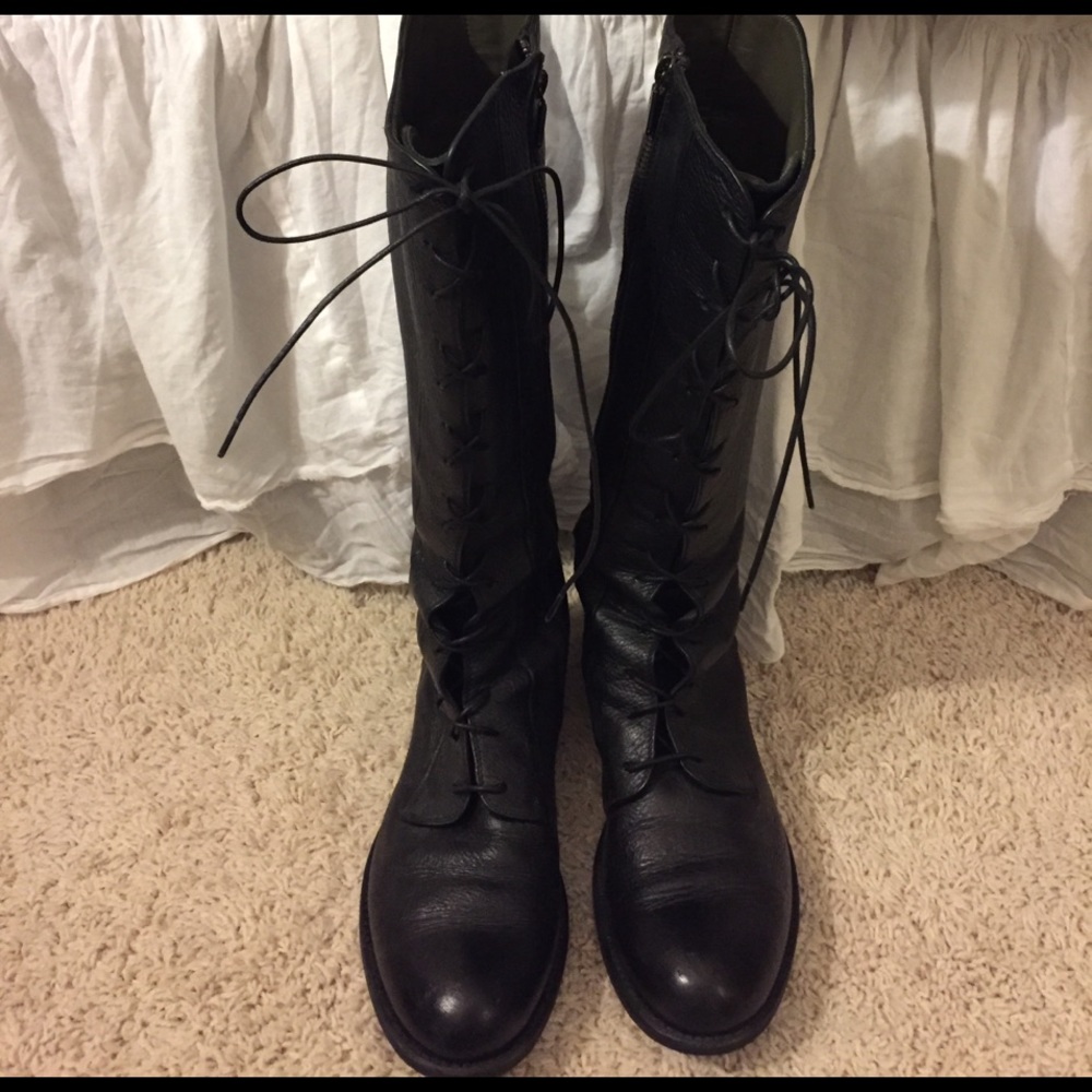 Black Leather Knee High RoccoP Combat Boots Size 8