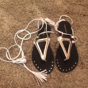 White and Gold gladiator lace up sandals