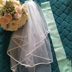 White bachelorette 2-tier veil & Bride & Co. Sash