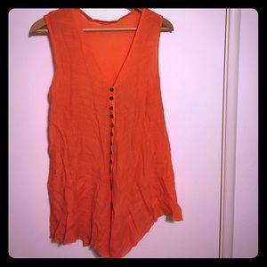 Orange Flowy button up V-neck top