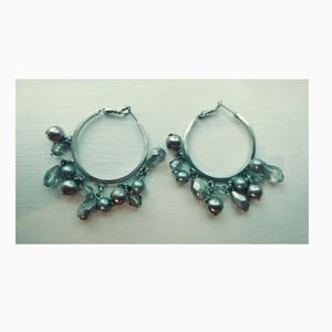 Silver jewel and bead dangle earrings