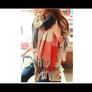 Red and Blue plaid long scarf / shawl / blanket