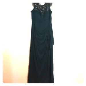 Xscape Beaded Illusion Neck Ruched Gown