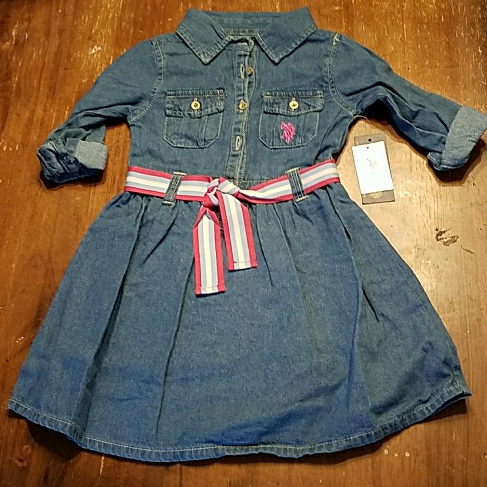 US Polo Assn girls size 6 jean dress with belt NWT