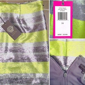 NWT Sequin Vince Camuto Green & Silver Skirt