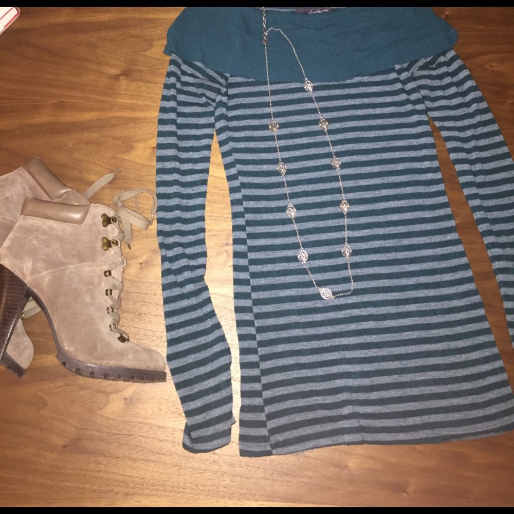Teal striped sweater - dress up dress down!