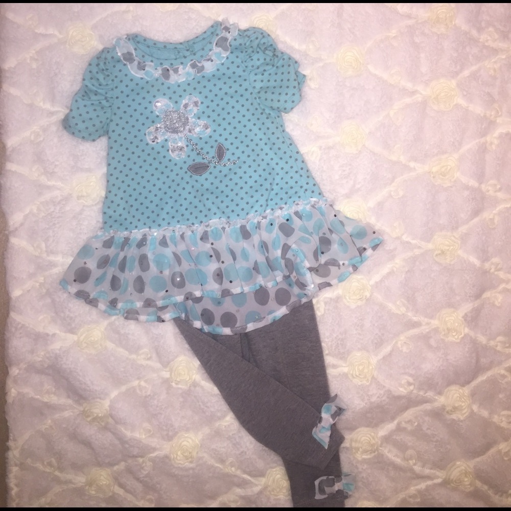 💛LIKE NEW💛 Baby Girl Blue & Gray Matching Set