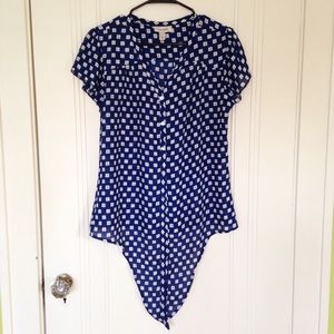 Dressbarn Printed Tie Front Button Down Blouse