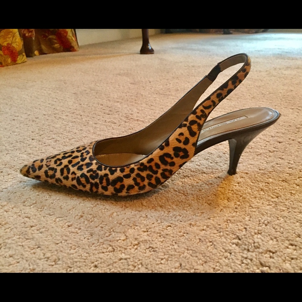 Via Spiga pony hair leopard print kitten heel