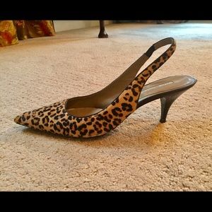 Via Spiga pony hair leopard print kitten heel