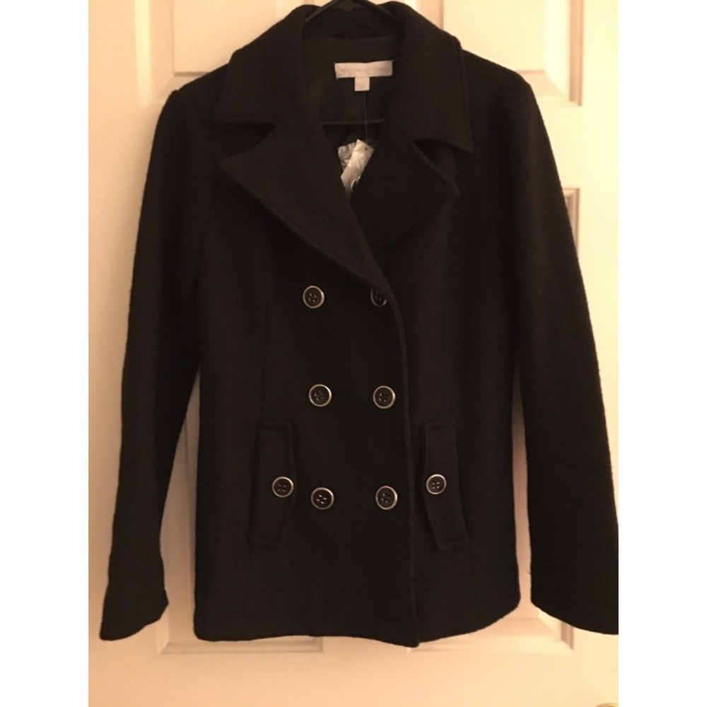 New York and Co black wool pea coat NWT
