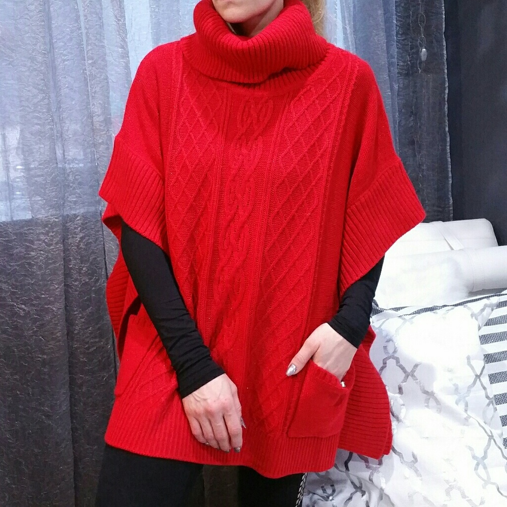 🔴LAST 1🔴COZY Red knitted poncho - Picture 4 of 4