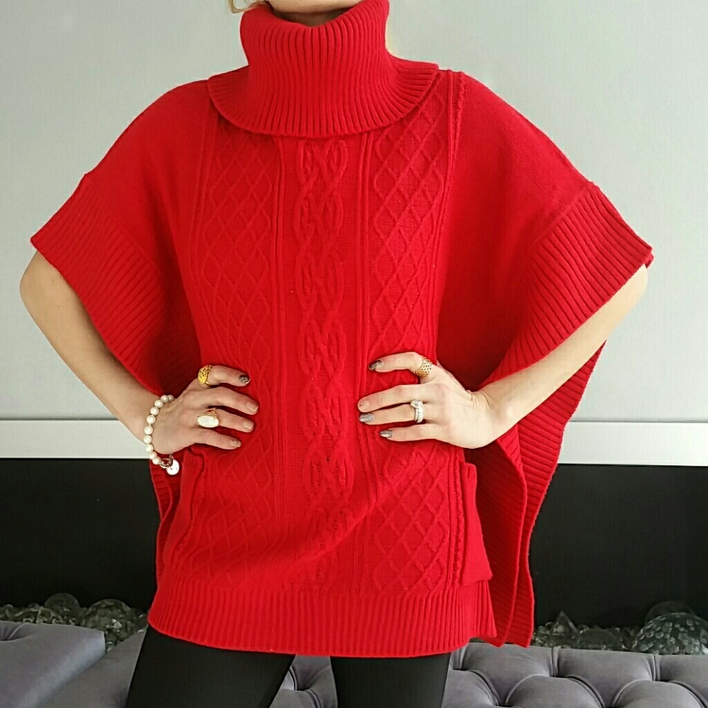 🔴LAST 1🔴COZY Red knitted poncho - Picture 3 of 4