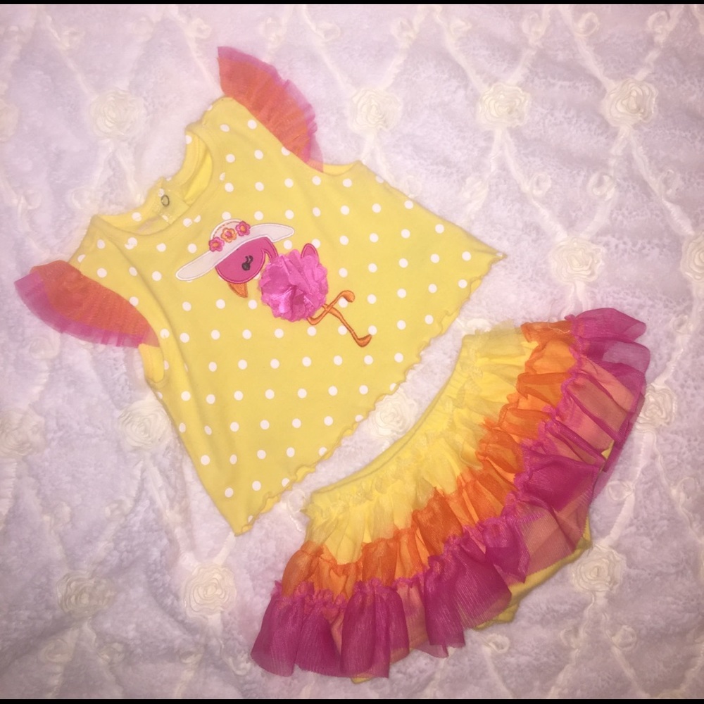 💛LIKE NEW💛 Baby Girl Flamingo Set