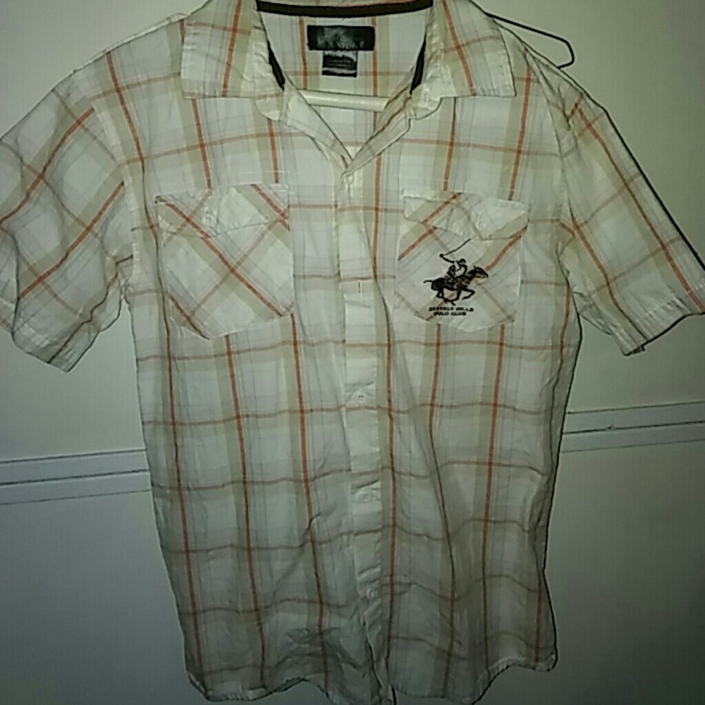 White and orange plaid shirt