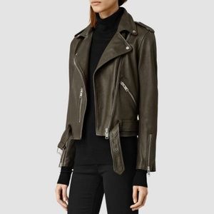All Saints Balfern Leather Jacket Dark Brown