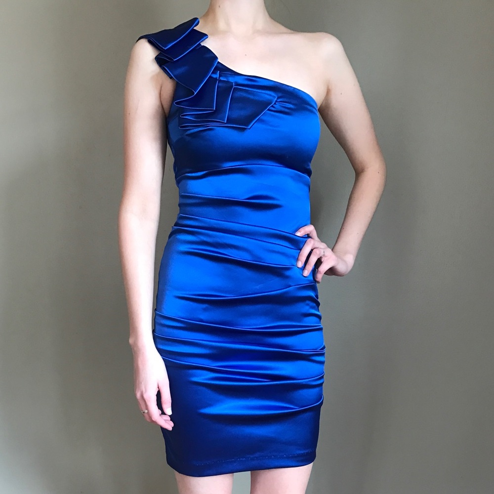 Blue One-Shouldered Cocktail Dress
