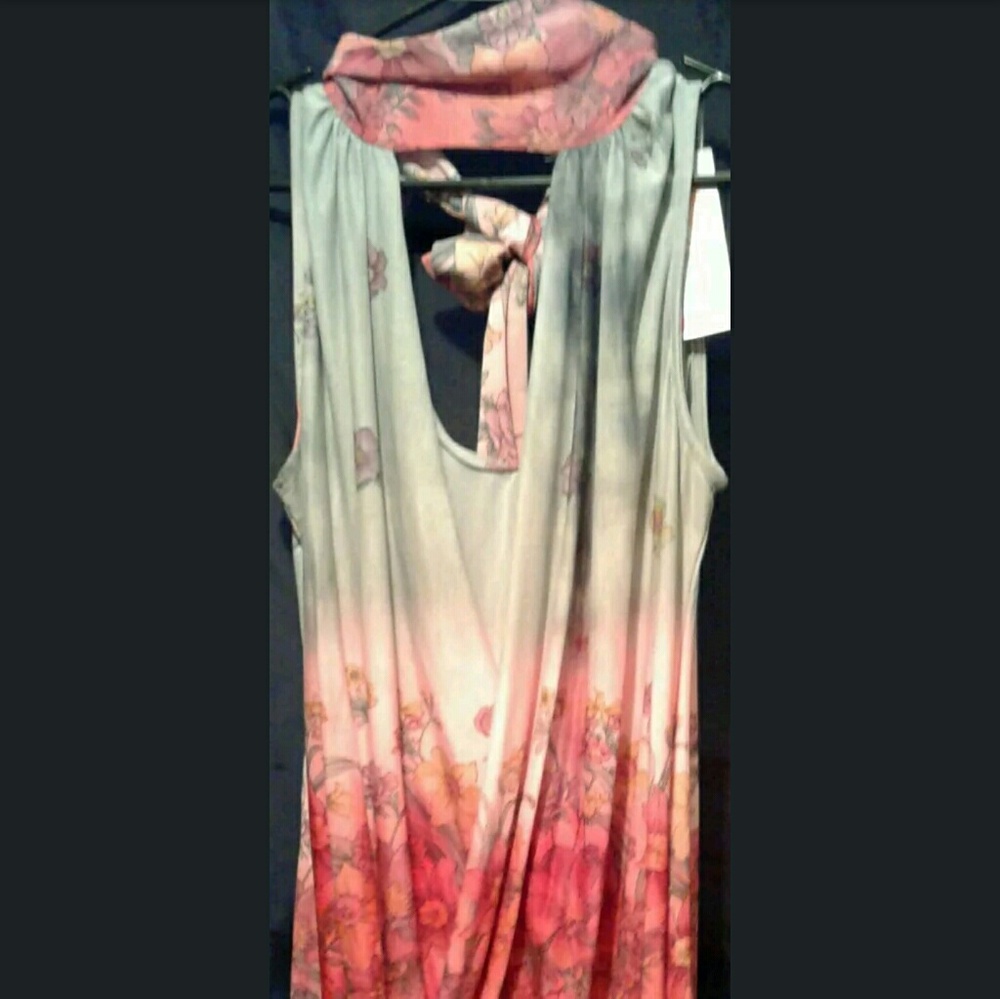Floral Pink and Gray Halter Dress New