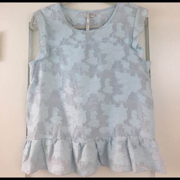 LC Lauren Conrad Tops - LC Lauren Conrad light blue textured ruffle shirt