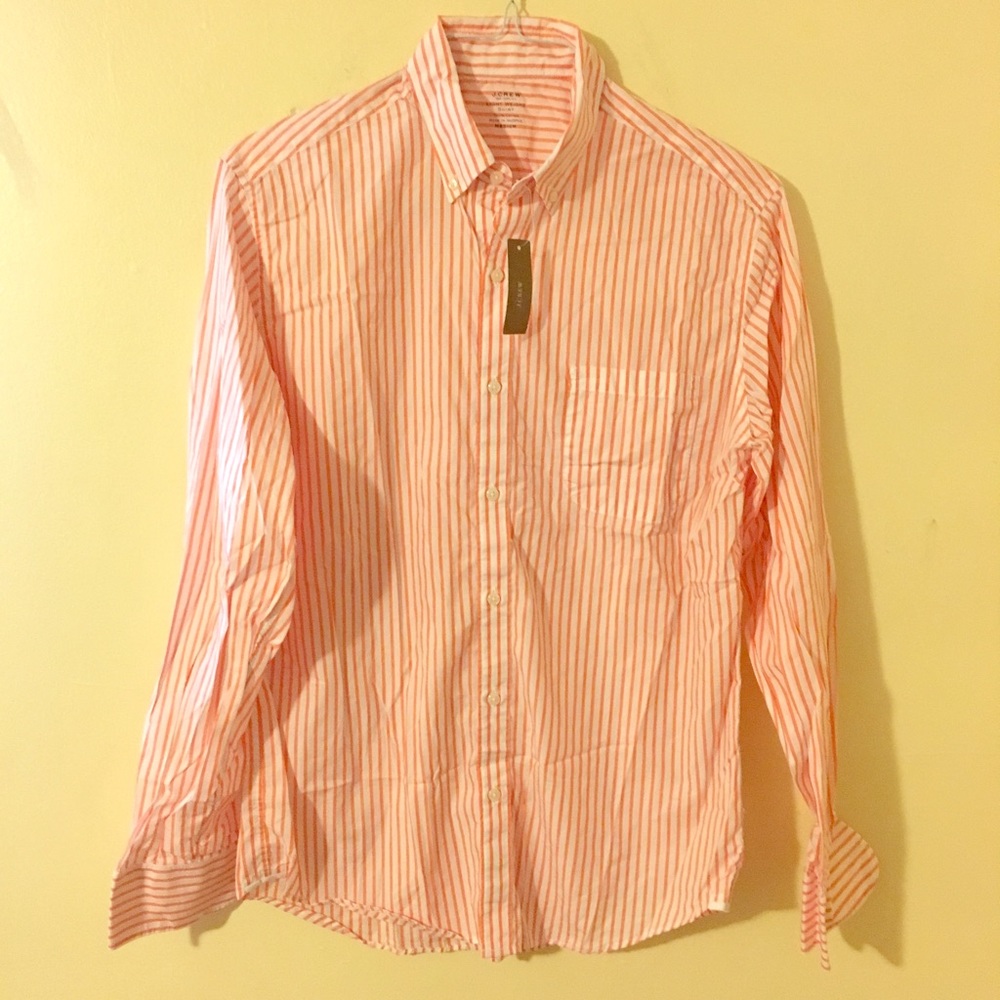 NEW J. Crew Orange Striped Button-Up Shirt Size M